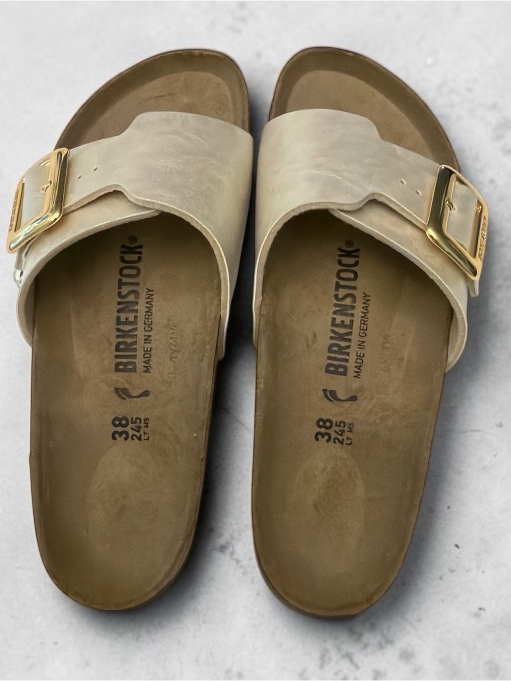 Birkenstock Madrid Graceful Pearl White Single-Buckle Slide Sandals - Picture 6 of 8
